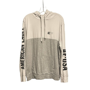 American Eagle Grey & White Hoodie Large Preowned Logo Down‎ Sleeves